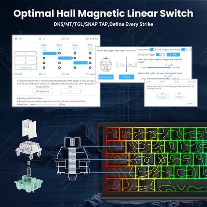 ATTACK SHARK X68 HE 8000Hz Rapid Trigger Keyboard, 0.01mm RT Accuracy Wired Gaming Keyboard with Magnetic Switch, Adjustable Actuation, Rapid Trigger, Snap Tap, RGB Lighting for PC/Mac, Black Contours