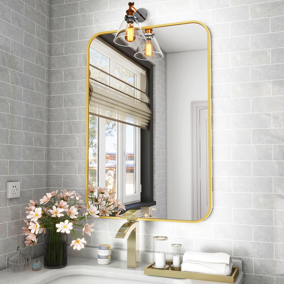 Oglinda Koonmi Gold 120x90 cm Nano Glass Cadru Aluminiu