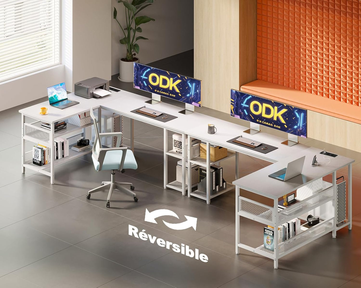 Birou gaming L-shape reversibil ODK, 2 prize + 2 USB, 168x120 cm