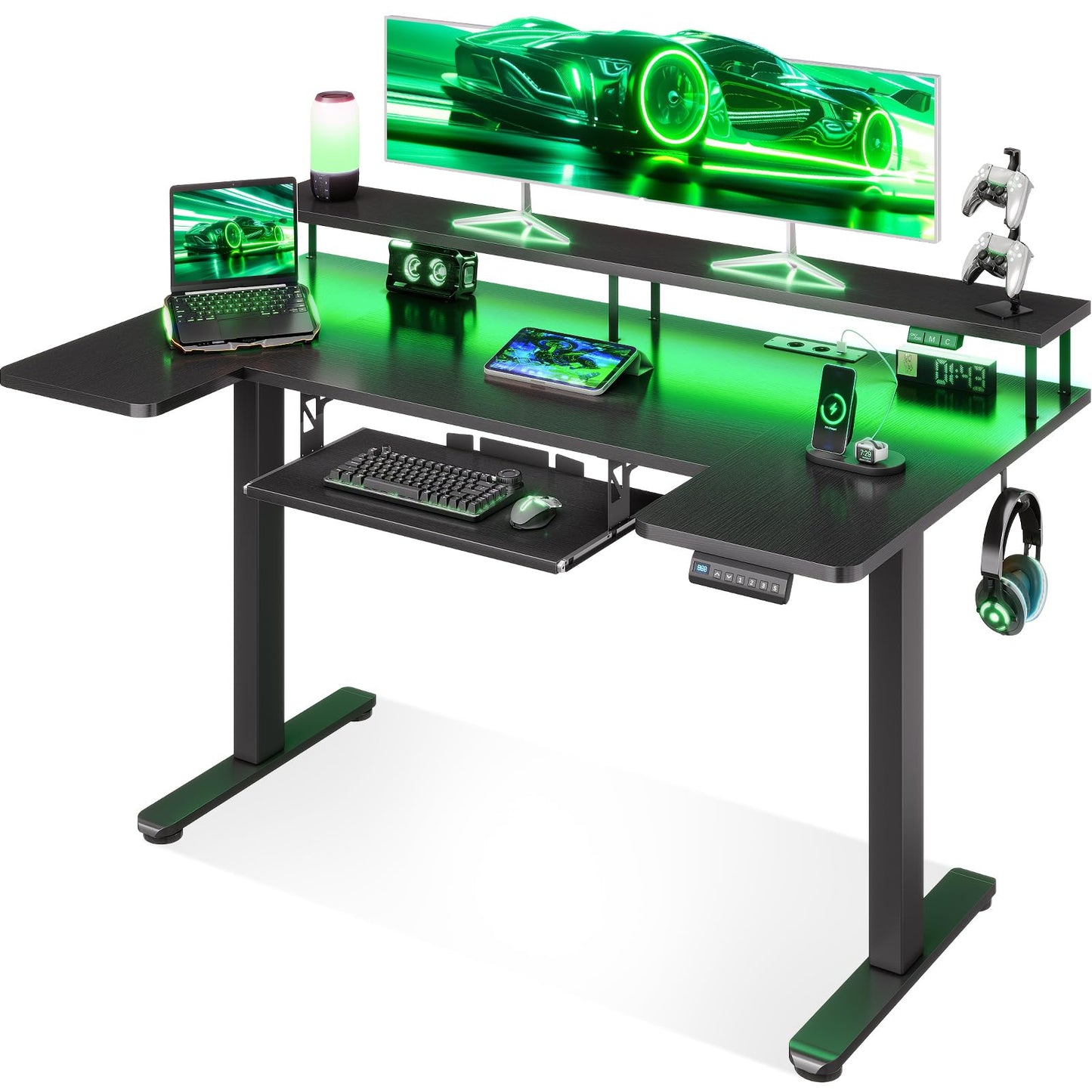 Birou reglabil OffiGo U Forma 140 cm electric cu LED si USB