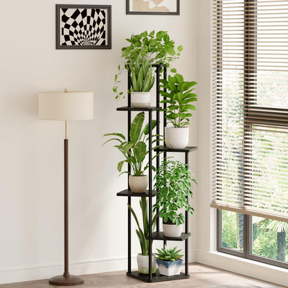 Suport plante Bamworld TM02H-6 Black 6 niveluri metal si lemn