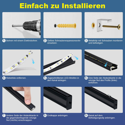 Profil LED Molfanco U-Profile Black 12m aluminiu cu difuzor alb