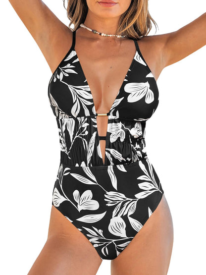 Costum de baie L - CUPSHE One Piece Plunging Neck Textured Ruched