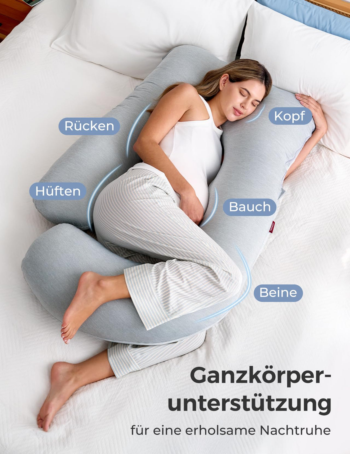 Perna gravide Momcozy PP102 U-Form 145 cm, husa racoroasa