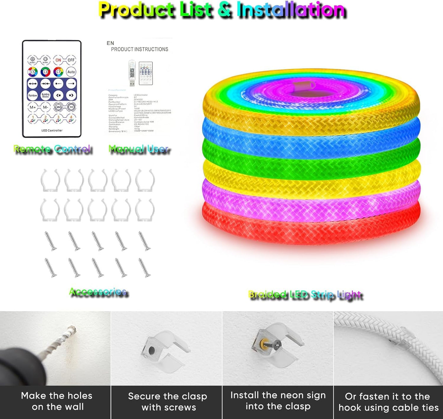 Banda LED 3M RGBIC Neon Rope Light 5V USB IP67 APP Remote