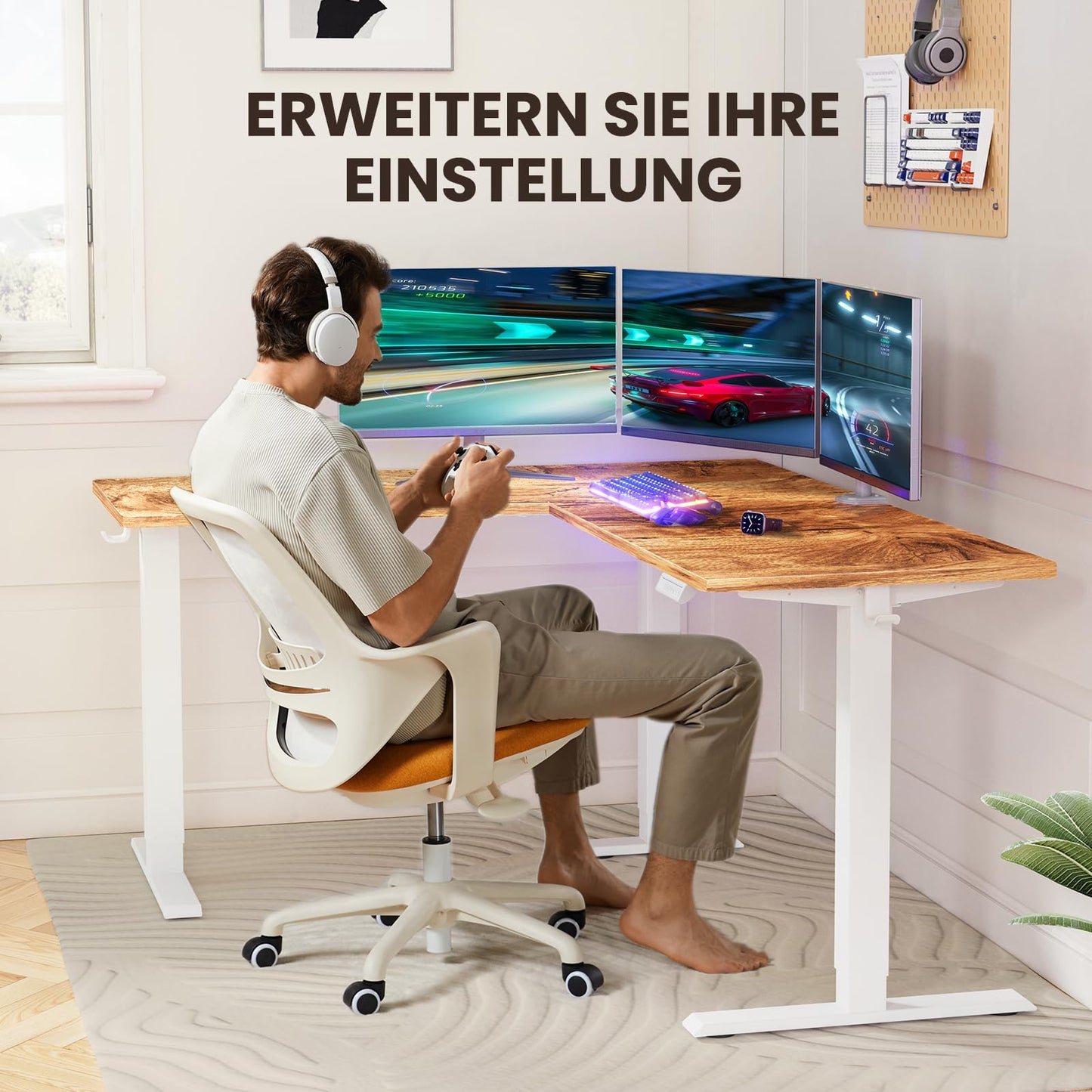 Birou ErGear Corner Desk 160x140 cm reglabil electric 100 kg