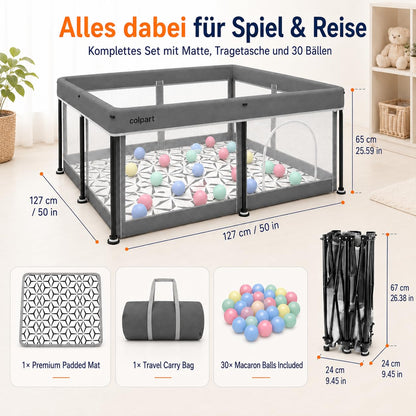 Tarc pliabil pentru bebelusi colpart cu salteluta, 1.2 x 1.2 m, gri