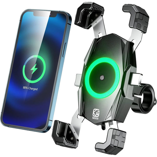 Kewig Mobile Phone Holder Bicycle, 15 W Wireless and USB-C 20 W, 360° Rotatable Motorcycle Bicycle Mobile Phone Holder, Waterproof, Suitable for 4-7 Inch Smartphones