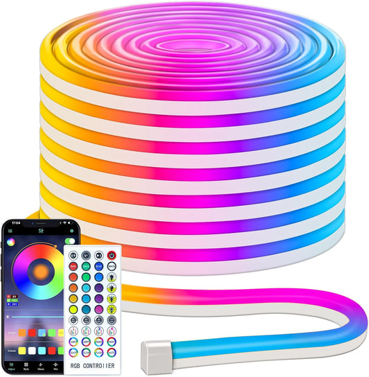 15 m RGB Neon LED Strip, Flexible Multicoloured Neon LED Strip, Control with App/Remote Control, IP67 LED Neon Rope Light for Gaming Bedroom Indoor and Outdoor Decoration
