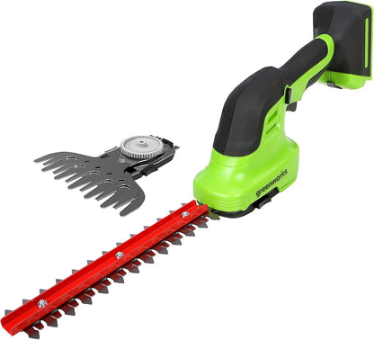 Foarfeca pentru arbusti si iarba Greenworks G24SHT 2 in 1, lame gard viu 20 cm si iarba 15 cm, fara baterie si incarcator 24 V