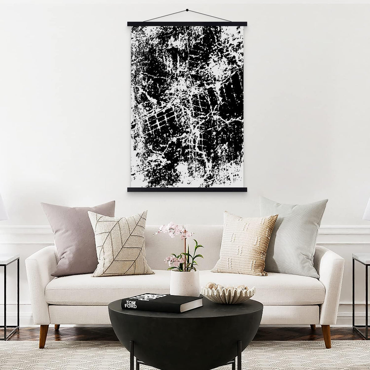 Sina magnetica pentru postere Benjia din lemn, 140 cm, neagra