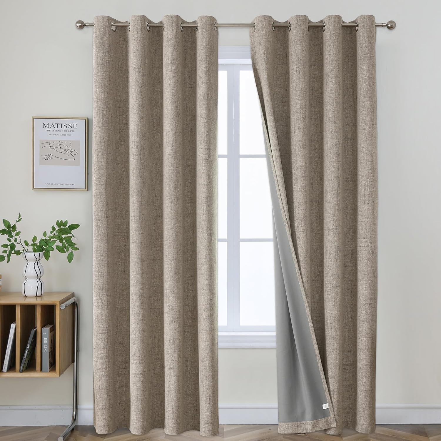 Joydeco 2-Piece Indoor Blackout Curtains, Linen Thermal Curtains with Eyelets for Modern Living Room, Children's Room, Bedroom (Linen, 2 x W140 x H260)
