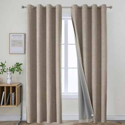 Joydeco 2-Piece Indoor Blackout Curtains, Linen Thermal Curtains with Eyelets for Modern Living Room, Children's Room, Bedroom (Linen, 2 x W140 x H260)