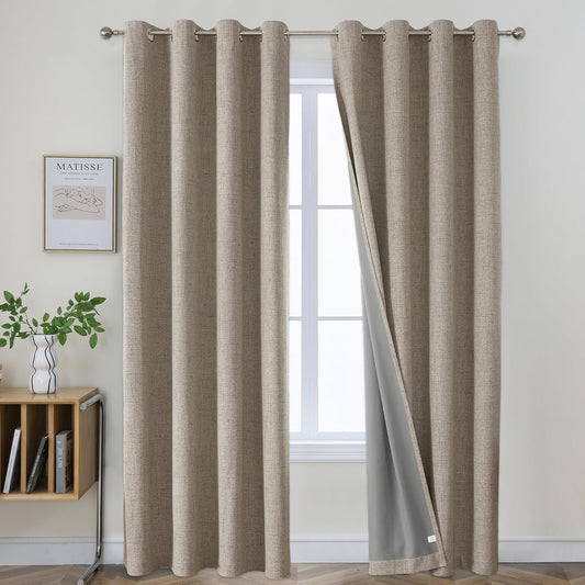Joydeco 2-Piece Indoor Blackout Curtains, Linen Thermal Curtains with Eyelets for Modern Living Room, Children's Room, Bedroom (Linen, 2 x W140 x H260)