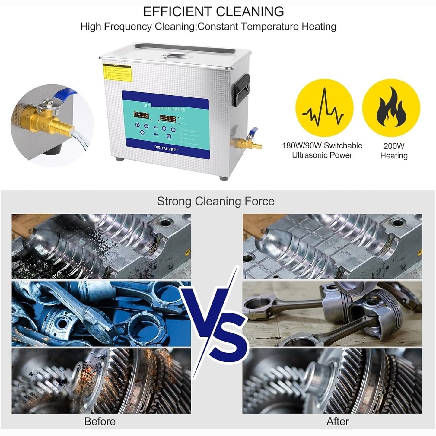 TUMAHE Ultrasonic Cleaner, Ultra Cleaner AIPOI Ultra Cleaning Device 6.5L For Car And Motorcycle Repair Workshops Aviation Maintenance Electronic Basket For PCB Tableware Denture Jewelry Brass Gla