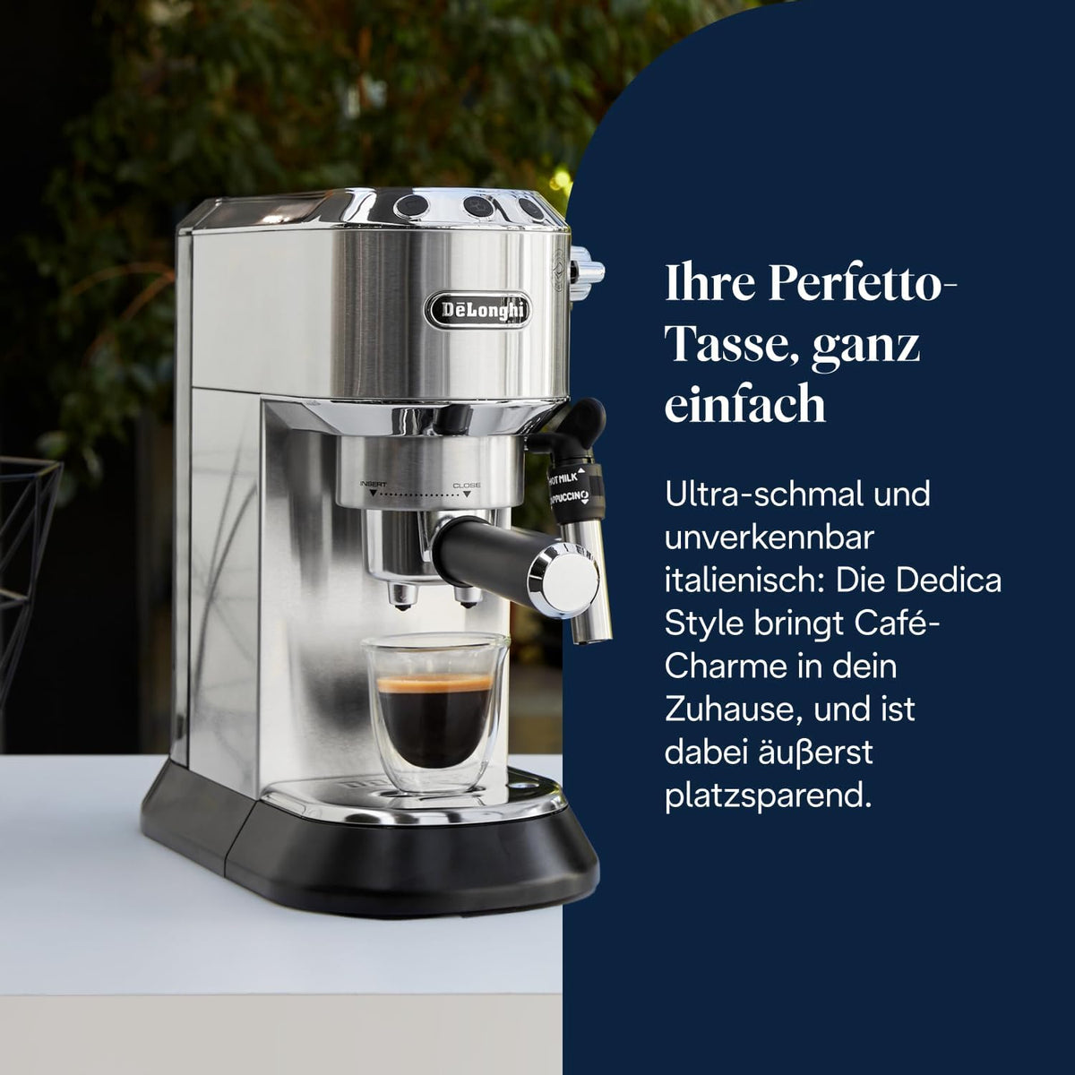 Espressor De'Longhi Dedica Style cu spumare manuala a laptelui, metal