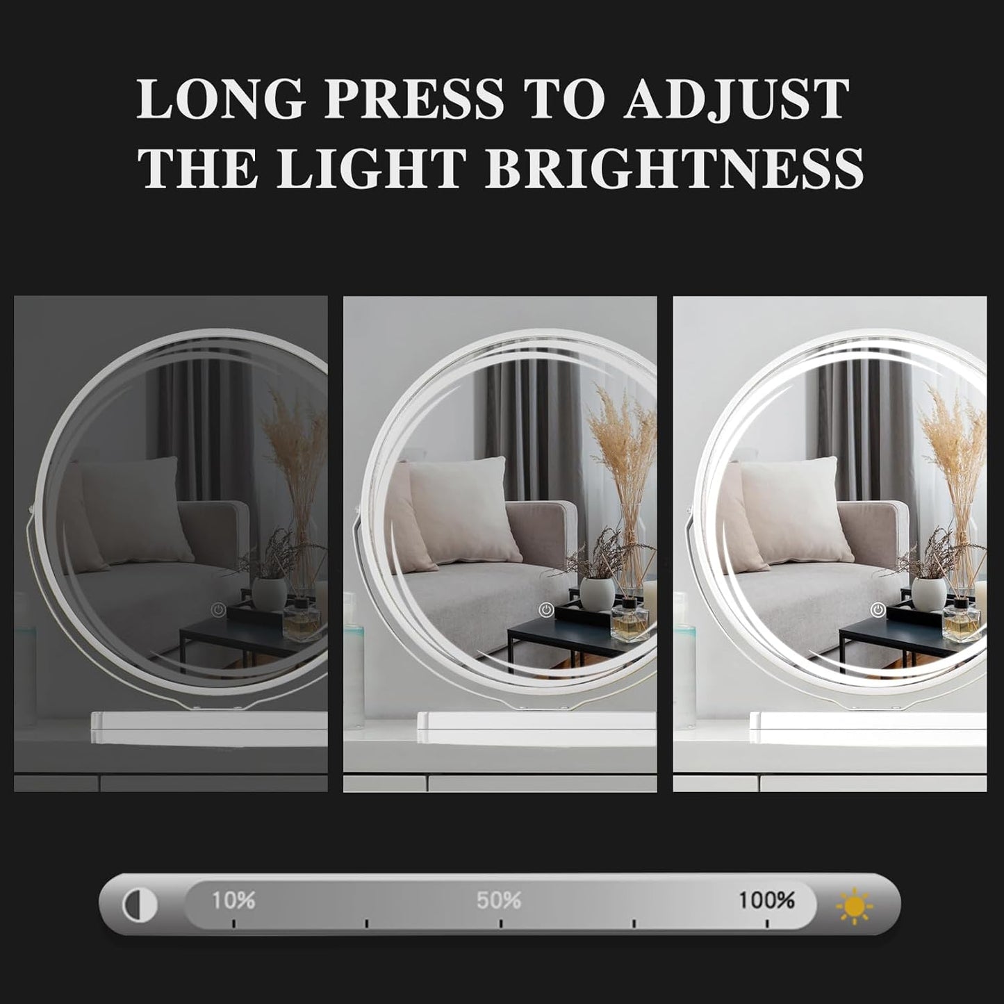 YOSHOOT Round Table Vanity Mirror, 45cm Pattern Lighted Dressing Revolve Make Up Mirror,Smart Touch Screen,Dimmable 3 Modes LED Light Strips(Whirlwind, White)