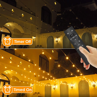 Outdoor Fairy Lights with Remote Control - 15 m LED Fairy Lights Dimmable G40 Bulbs, 4 Modes and Timmer Function, Waterproof for Outdoor Garden Balcony Patio Party Camping Wedding