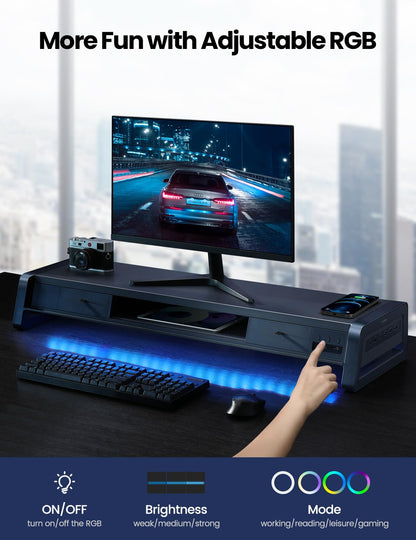 Suport monitor VAYDEER cu sertare si USB, incarcare wireless 15W