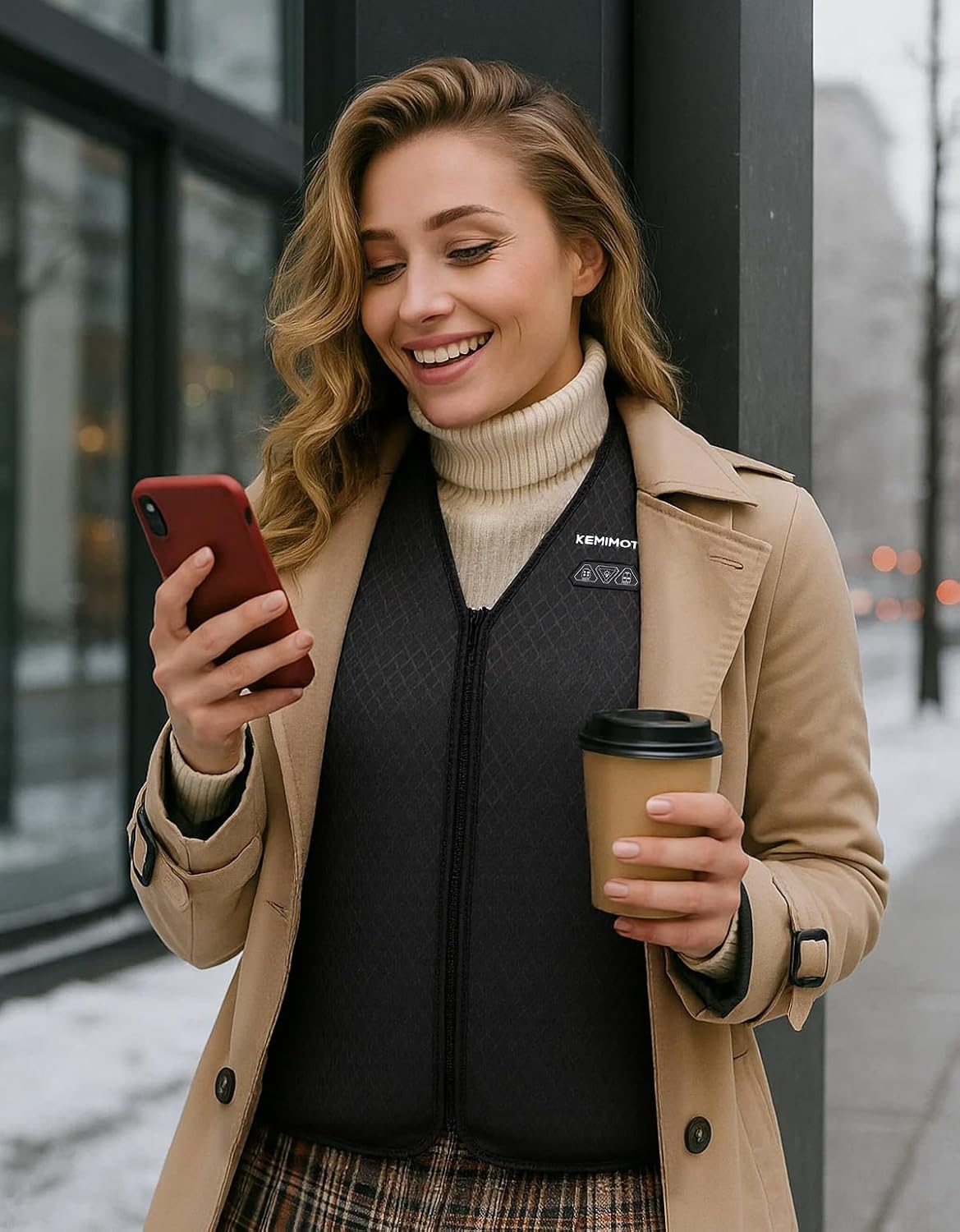 KEMIMOTO Heated Vest for Women, Heated Vest with 6 Heating Zones, 3 Adjustable Heat Settings, Electric Heating Vest Winter with USB, for Motorcycle, Outdoor, Camping, Skiing, Hiking