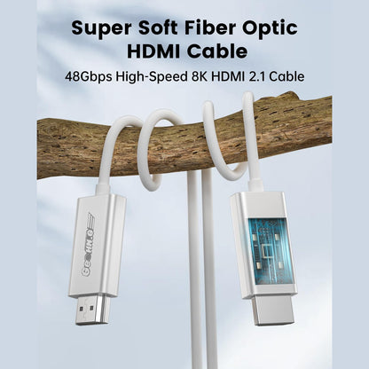 GeoHN.G 10K 8K Fiber Optic HDMI Cable 3.3FT/1M, 48Gbps 8K60Hz Super Flexible HDMI 2.1 Cable eARC HDR10 HDCP 2.2&2.3 Dolby Dynamic HDR Compatible with Blu-ray/Roku TV/PS5/HDTV/SoundBar