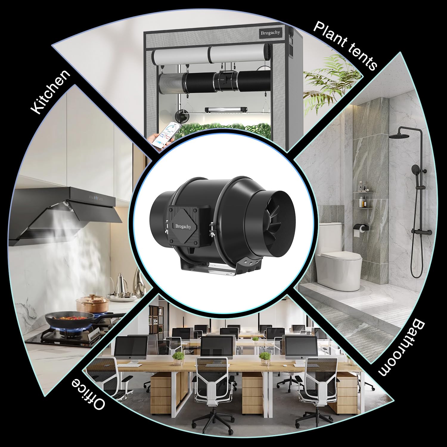 Brogachy 200mm intelligent Inline Duct Fan with Wifi App,Three-phase motor(UK plug) Quiet Exhaust Fan 1413 m³/h,8 Inch Inline Fan for Growth Tent, Hydroponics, Home Use, Ventilation and Exhaust Fan.