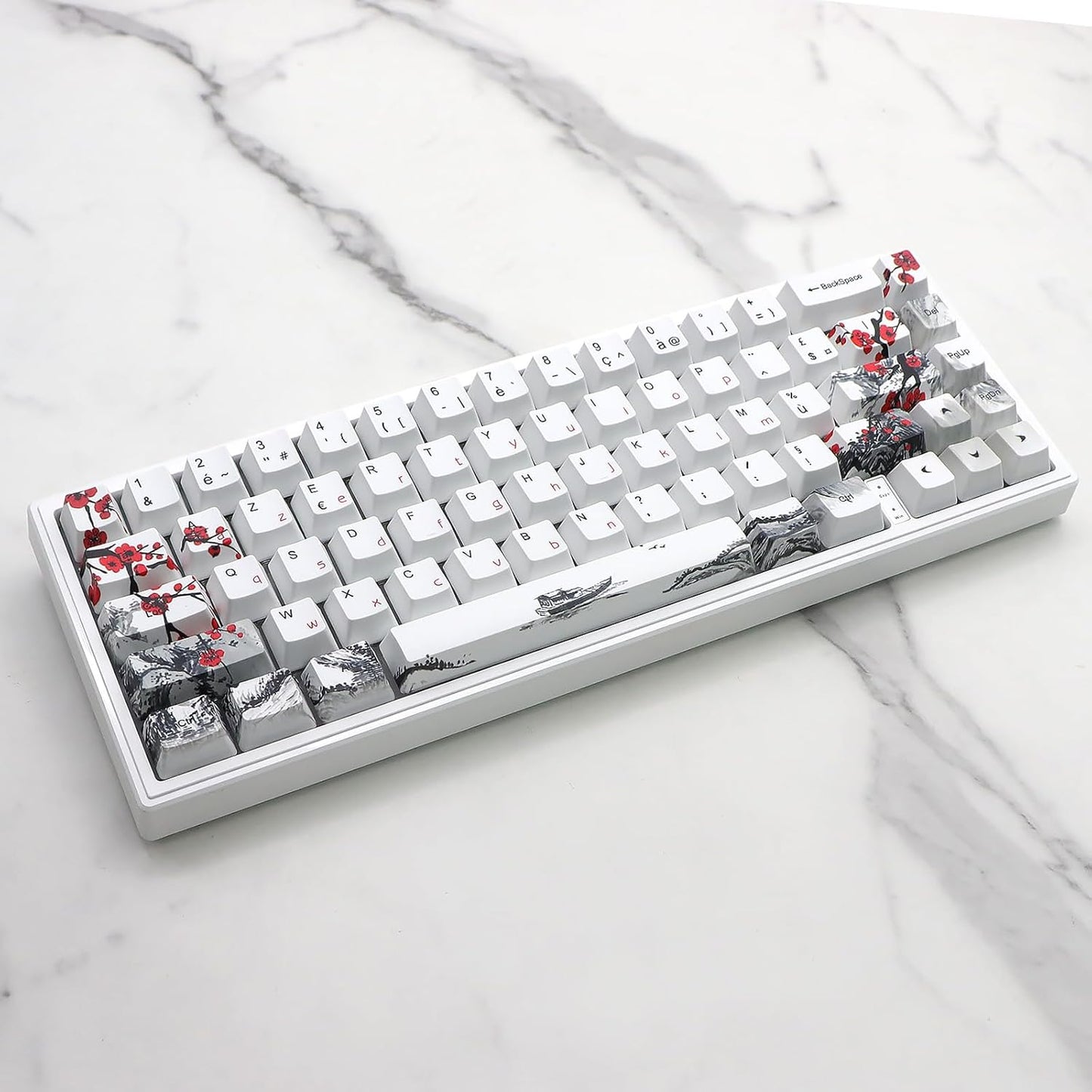 JSJT Plum Blossom Keycaps 128 Keys French Keycaps PBT OEM Profile Custom Keycaps for 61/68/87/96/104/108 Cherry MX Switches Mechanical Keyboard