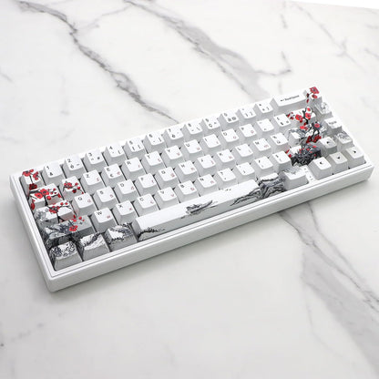 JSJT Plum Blossom Keycaps 128 Keys French Keycaps PBT OEM Profile Custom Keycaps for 61/68/87/96/104/108 Cherry MX Switches Mechanical Keyboard