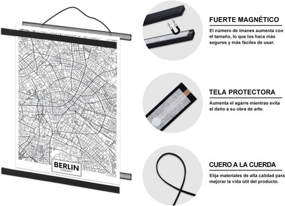 Sina magnetica pentru postere Benjia din lemn, 140 cm, neagra