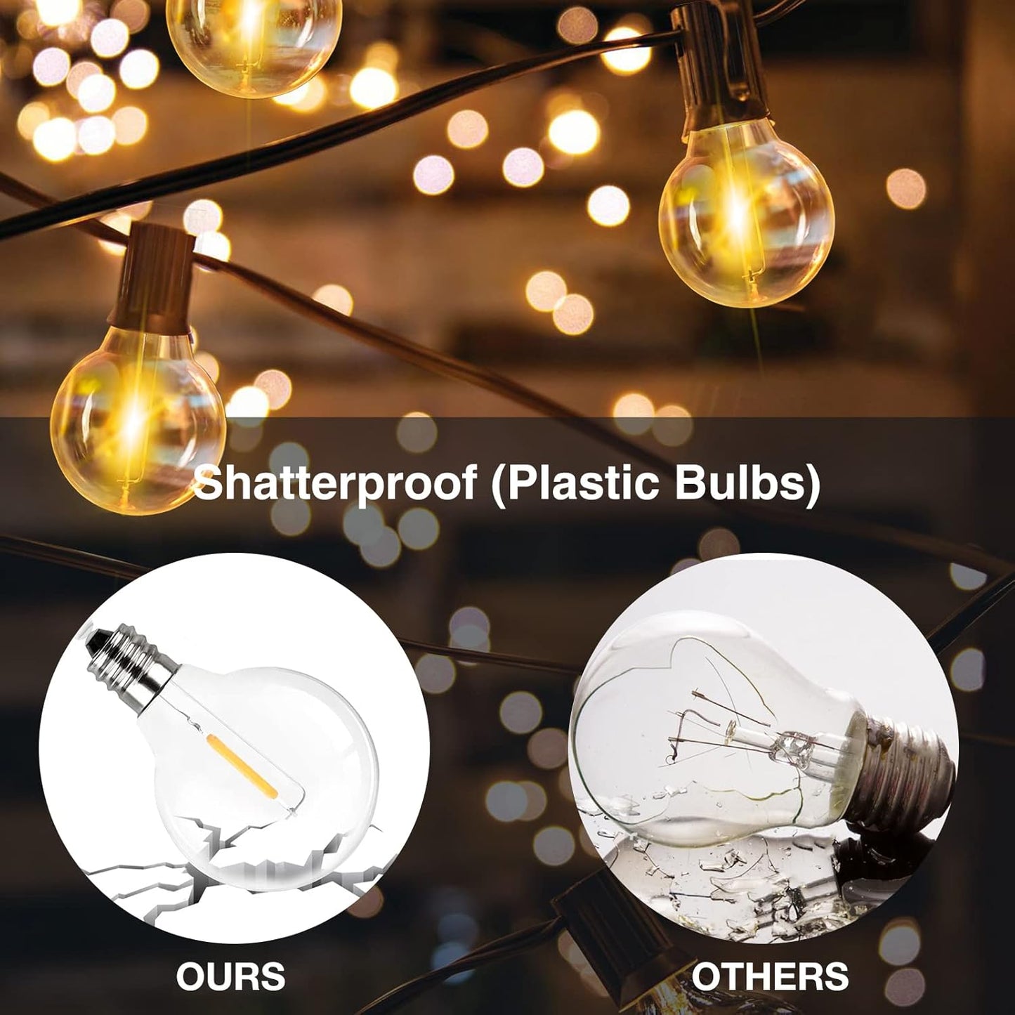 GPATIO LED Outdoor Fairy Lights, 45 m, Power, 75 + 2 Bulbs, Warm White G40 Plastic Bulbs, IP45 Waterproof, Indoor/Outdoor Fairy Lights for Garden, Patio, Weddings, Parties