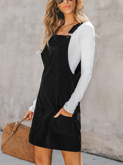Rochie CUPSHE XXL - Corduroy Mini Casual cu Buzunar si Bretele Largi