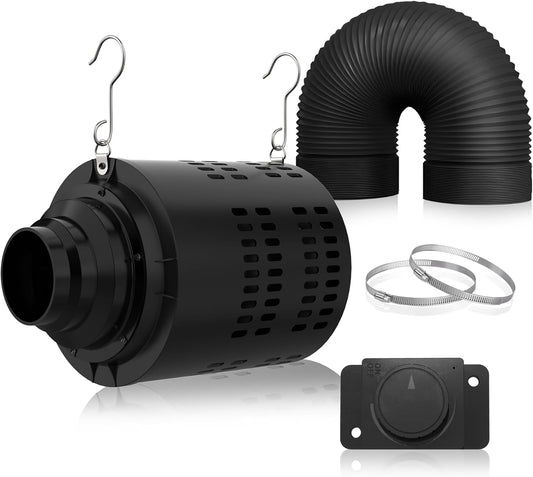 Everkeen Growbox Komplettset, Aktivkohlefilter Grow Ventilator Set 2-in-1 Abluft Rohrventilator 100mm Aktivkohlefilter Grow Lüfter Set mit Drehzahlregler Belüftungssystem für Growbox, Growzelt