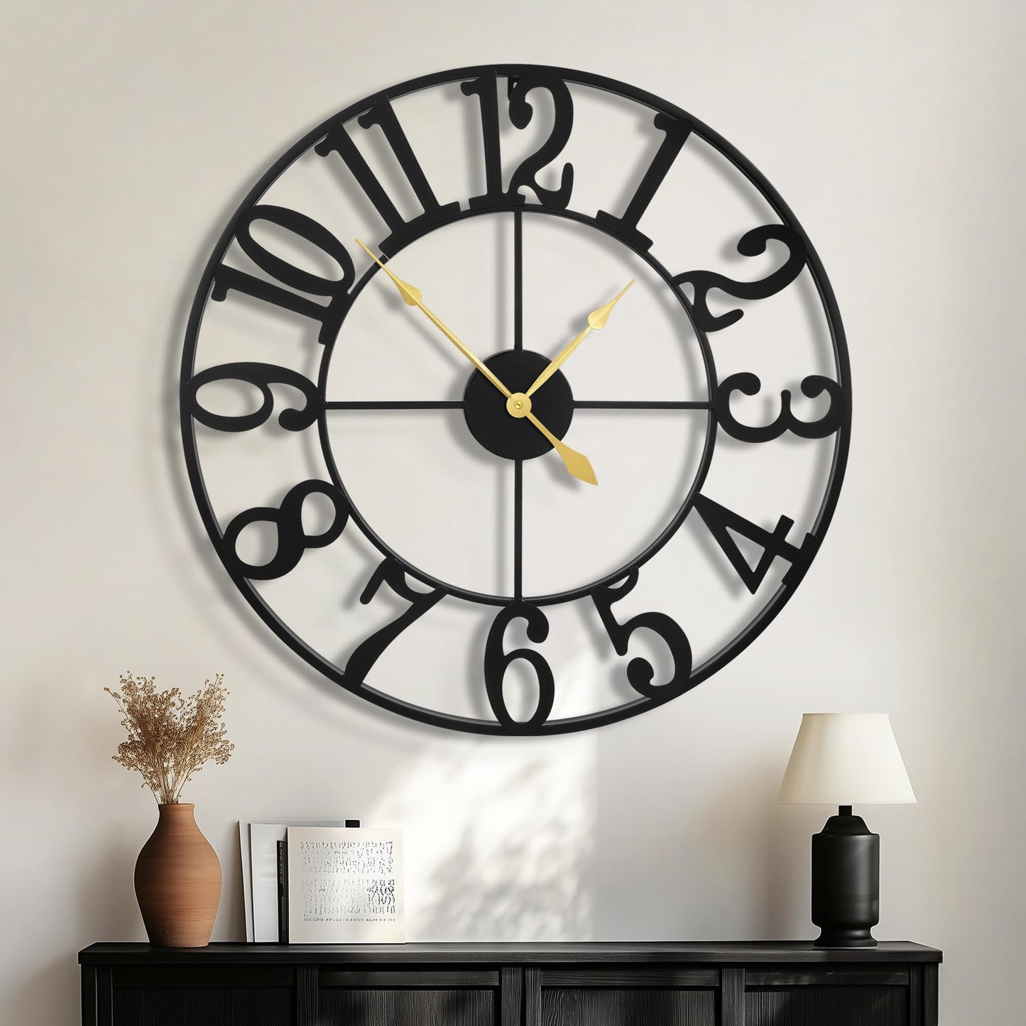 Ceas de perete HAITANG 47 cm metal negru silentios cu cifre arabe