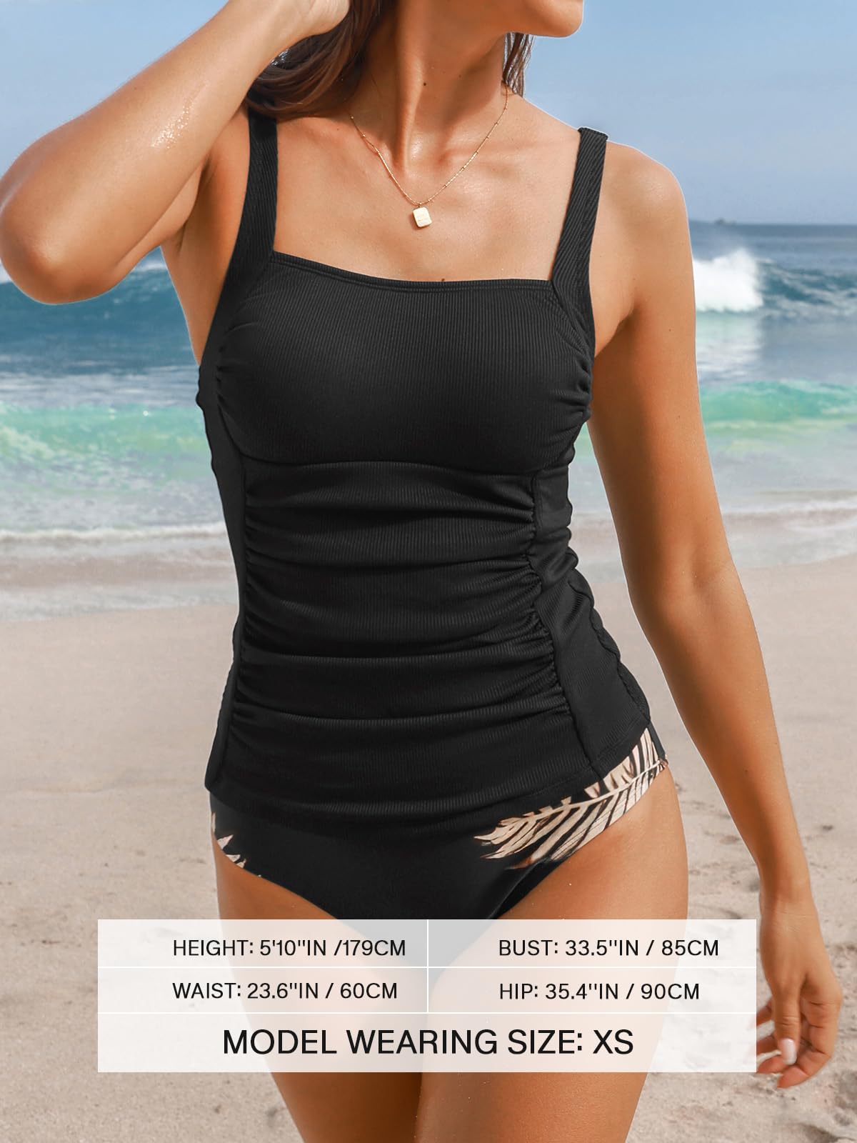 Costum de baie M CUPSHE Tankini Control Abdomen Bretele Reglabile Ribbed