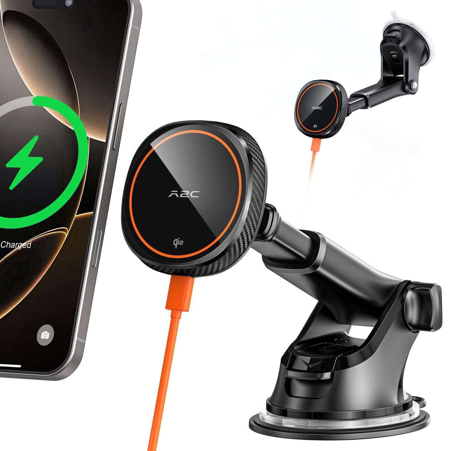 APPS2Car Magnetic Phone Mount for Car – Industrial Suction Cup Dashboard & Windshield Holder with Telescopic Arm, 6 Strong Magnets – Universal Fit for iPhone & Android (Metal Plate Required)