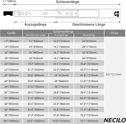 Glisiere laterale pentru sertar NECILO cu blocare, 300 mm