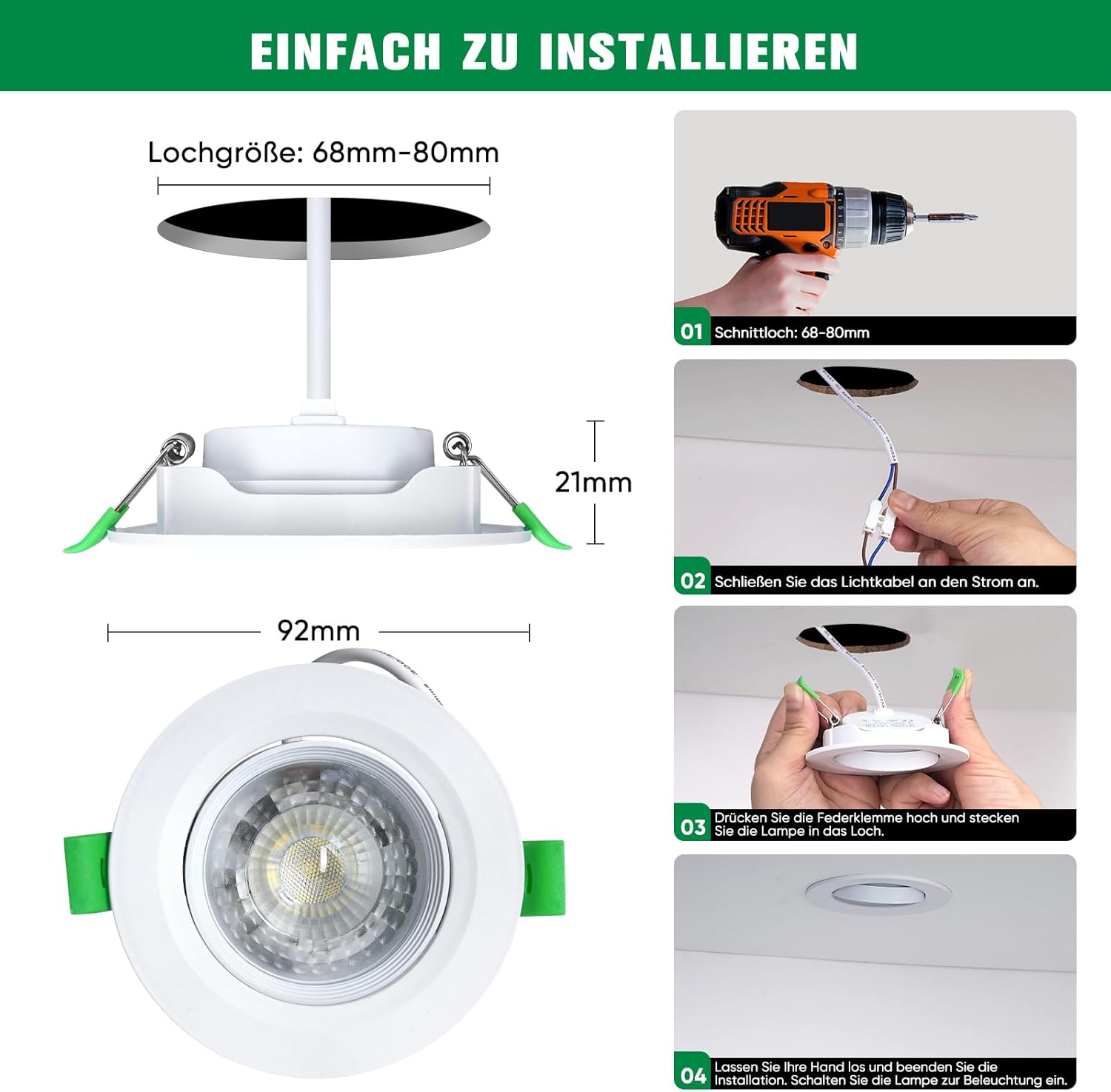 Shine Decor LED Recessed Spotlight,Neutral White 4000K Dimmable,LED Ceiling Downlights,Recessed LED Lights for Bedroom Bathroom Kitchen,Pack of 10
