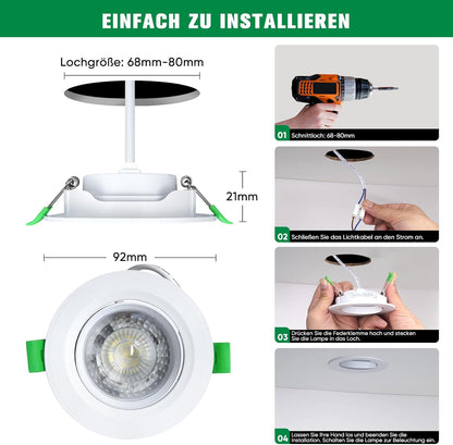 Shine Decor LED Recessed Spotlight,Neutral White 4000K Dimmable,LED Ceiling Downlights,Recessed LED Lights for Bedroom Bathroom Kitchen,Pack of 10