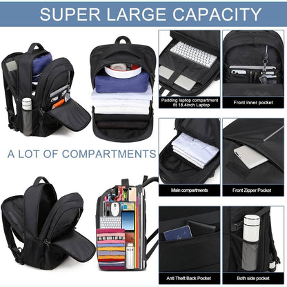 18.4 Laptop Backpack,Extra Large Travel Backpack for Men 55L,Water Resistant Laptop Backpack Work bag with USB Charging Port Business TSA Approved Computer Rucksack for Men Women College School,Black