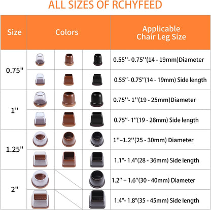 Capace patrate RCHYFEED pentru picioare de scaun, silicon transparent maro cu pasla, marimea Large, 2,8-3,4 cm, set 24 bucati