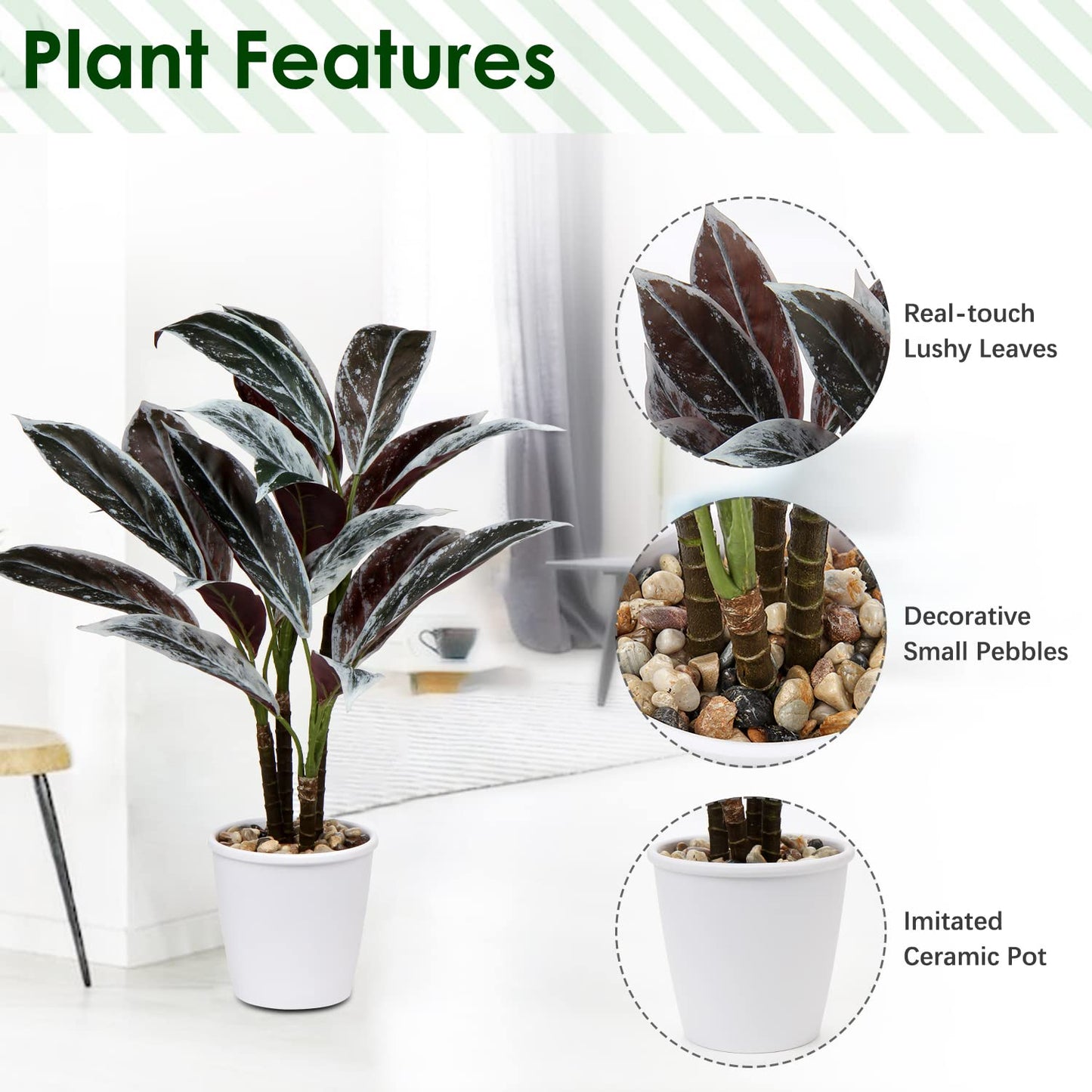 Planta artificiala Briful Cordyline Fruticosa 63 cm ghiveci decorativ