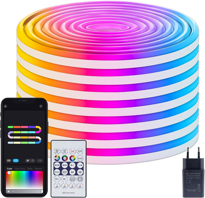 ZAIYW 10 m Neon LED Strip RGB & IC; 5 V Neon LED Strip with App Control Remote Control, Music Sync Flexible LED Light Strip IP65 Waterproof for Bedroom, Wall, Gaming Decoration