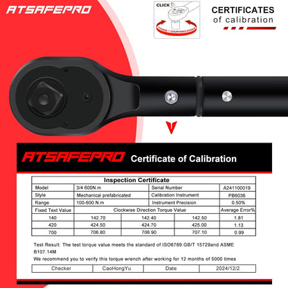 Cheie dinamometrica ATsafepro pentru roti si camioane, 3/4 inch, 100-600 Nm