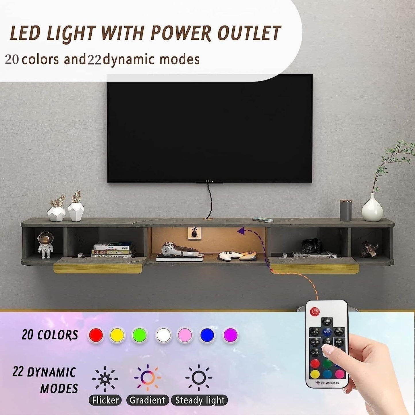 Mobilier TV Pmnianhua Hanging TV Unit LED 20 culori 180 cm