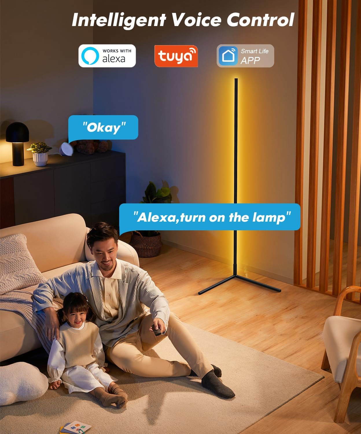 LED Floor Lamp Living Room, WiFi RGB Floor Lamp, Dimmable, Works with Alexa, 155 cm LED Floor Lamp with App, DIY Mode, 16 Million Colours, 44+ Scene Modes, Music Modes & Timing Function, Decorative