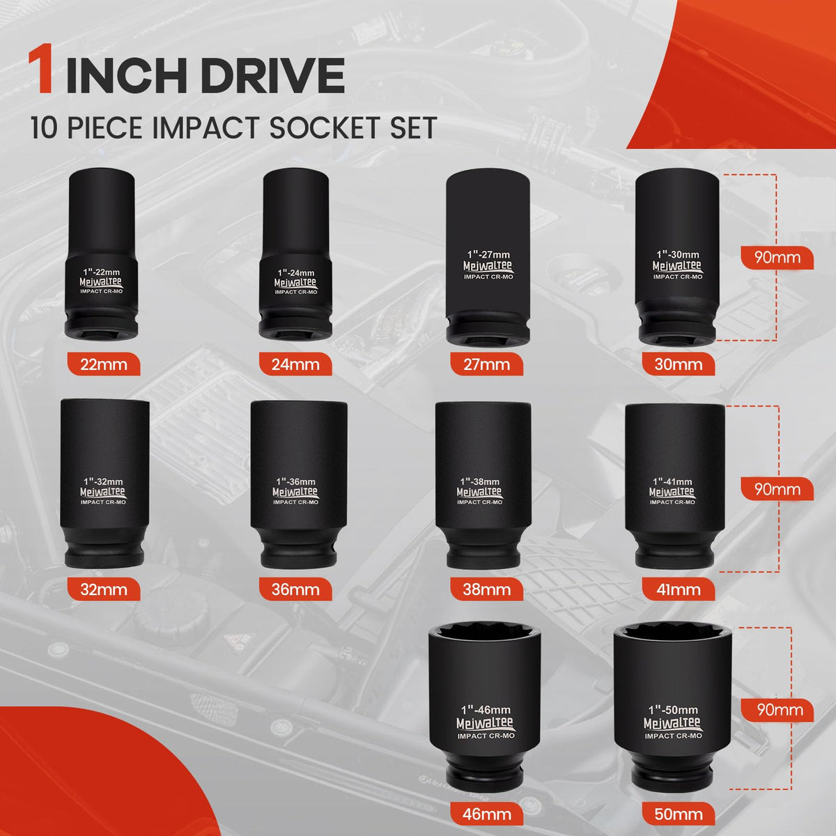 Set chei impact Meiwaltee DEVMIS00009 1 inch 10 piese Cr-Mo