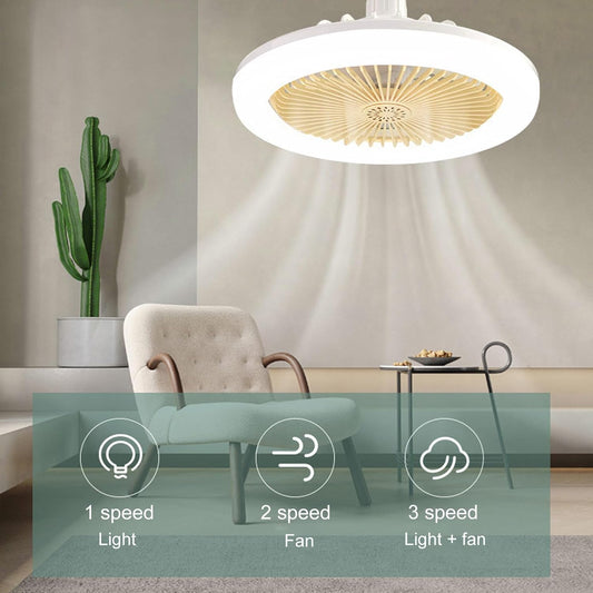 Ceiling Fan with Light & Remote Control, 10 30 W E27 Small Socket Fan, 3 Colours, 3 Wind Speeds, LED Fan Light with Aromatherapy for Garage, Cabinet, Kitchen