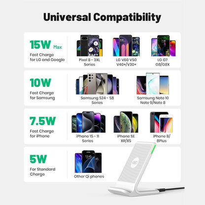 INIU Wireless Charger, [White, 15W] Fast Wireless Charging Stand Qi Certified for iPhone 16 15 14 13 12 11 Pro Max Samsung S23 S22 Google Pixel etc