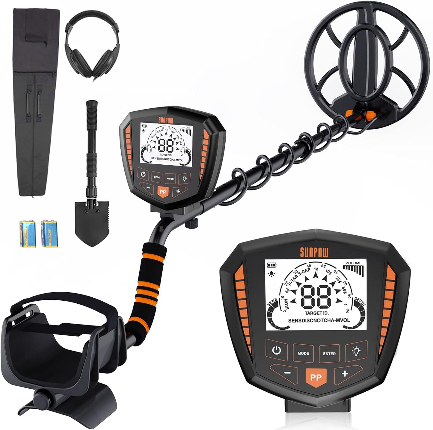 SUNPOW Metal Detector Professional Set, IP68 Waterproof Coil, Identifies 9 Types of Metals, High Accuracy, 10 Inch Detection Depth, 5 Modes, Strong Anti-Interference, Suitable for Adults and Children