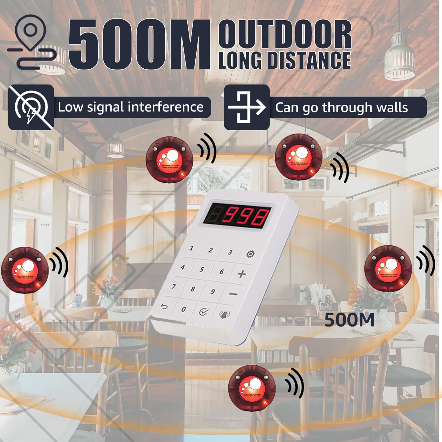 Retekess TD158 Pager Call System, 30 Restaurant Pager System, Outdoor 500 M, LED Tube Display, 4 Call Modes, 1-250s Call Time, Gastro Pager for Food Truck, Hotel, Bar
